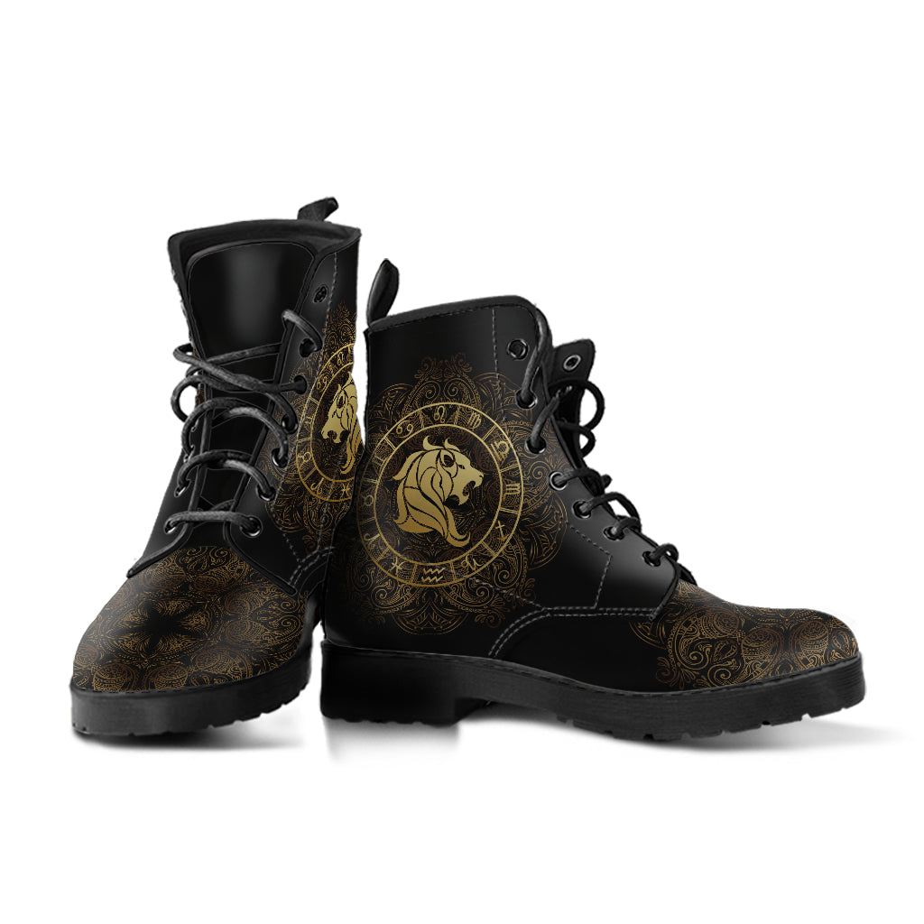 Gold Leo Zodiac Printed Boots