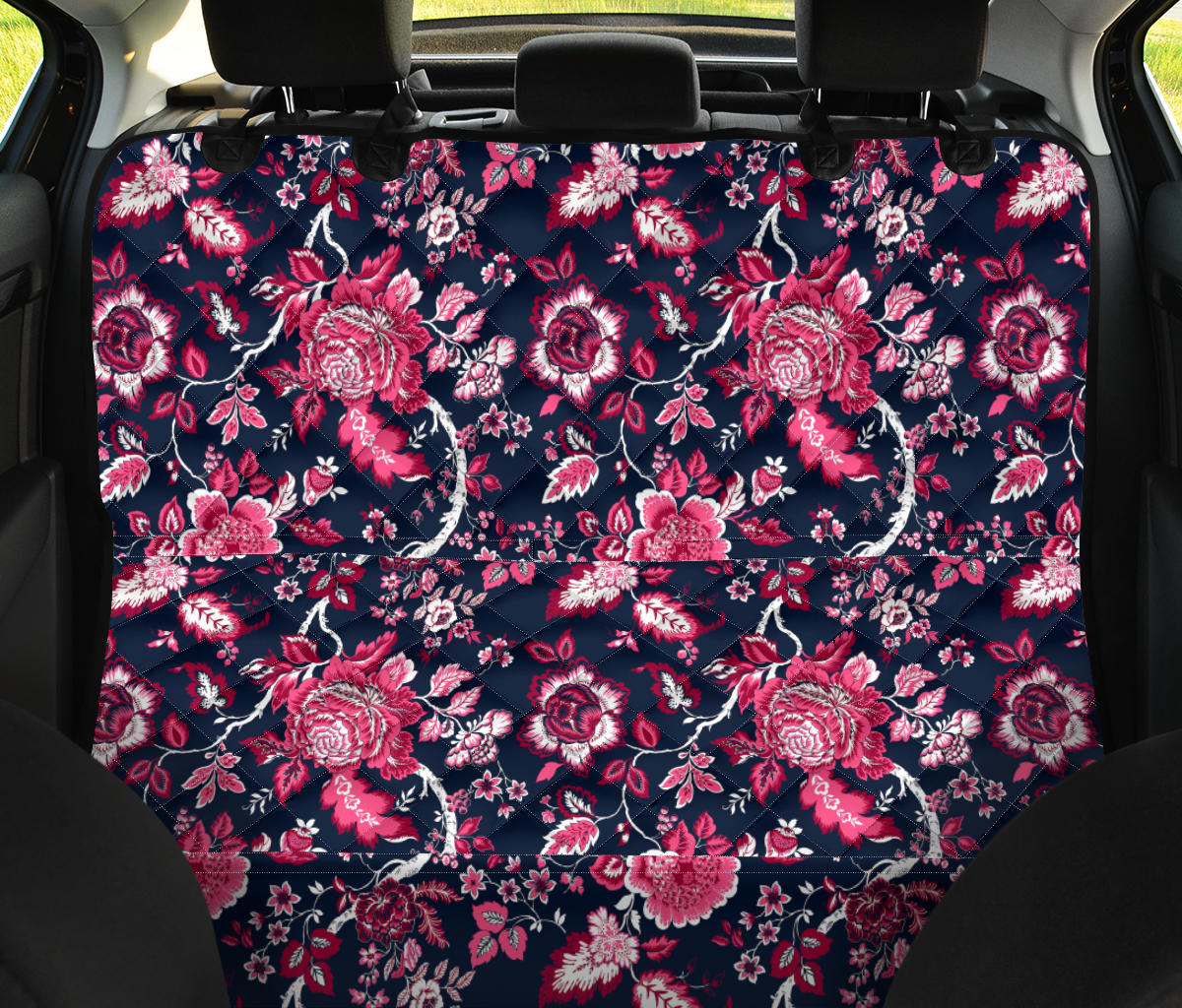 Pink Red Flowers Car Back Seat Pet Cover