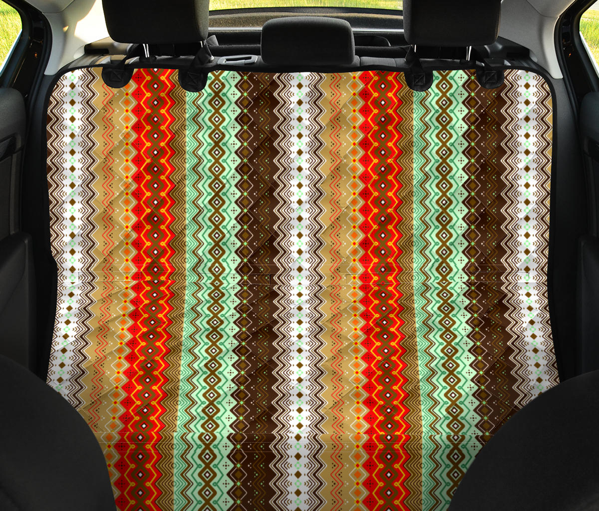 Brown Orange Ethnic Stripes Car Back Seat Pet Cover