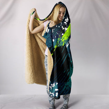 Dark Grey & Yellow Abstract Art Hooded Blanket