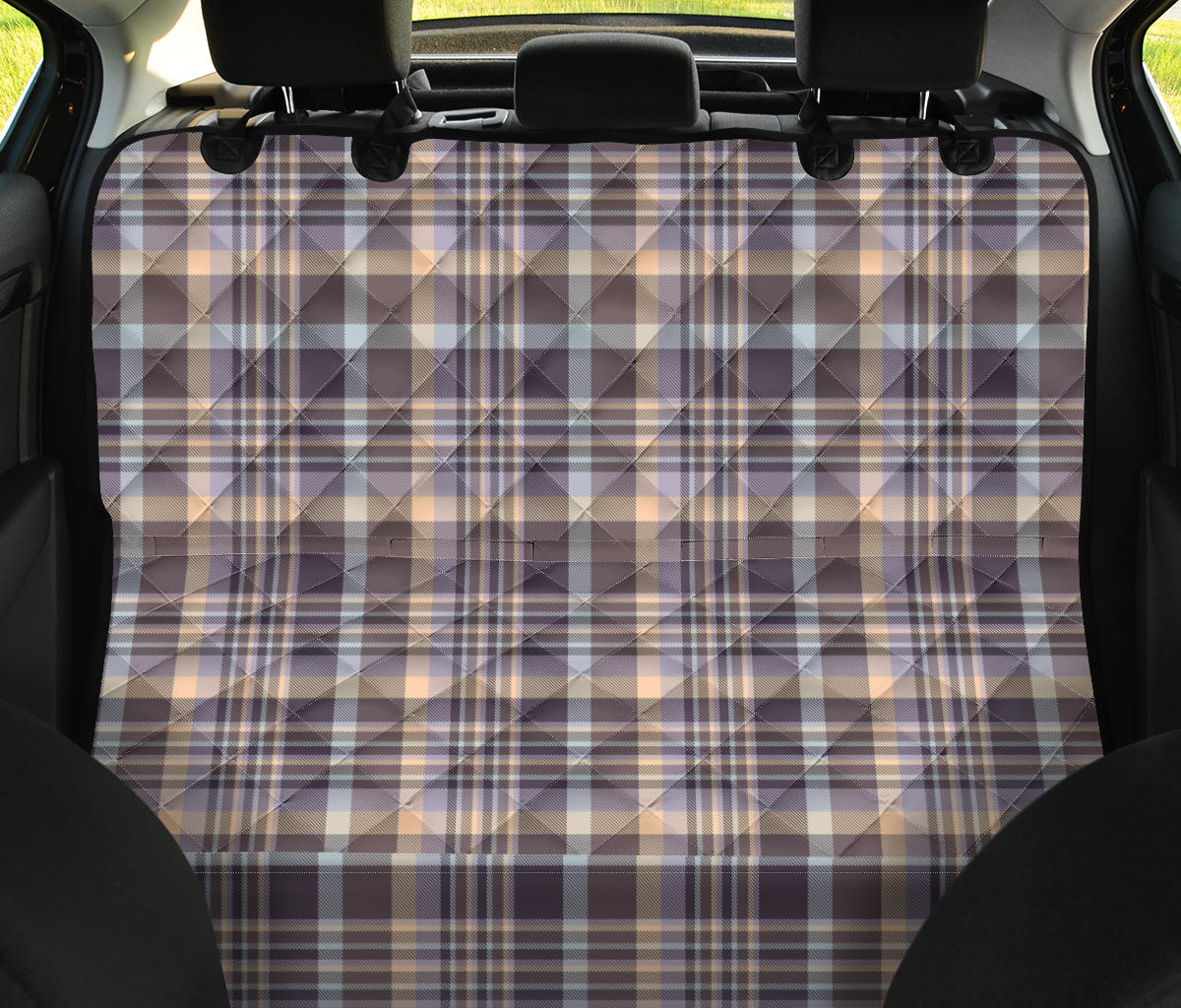 Beige Plaid Car Back Seat Pet Cover