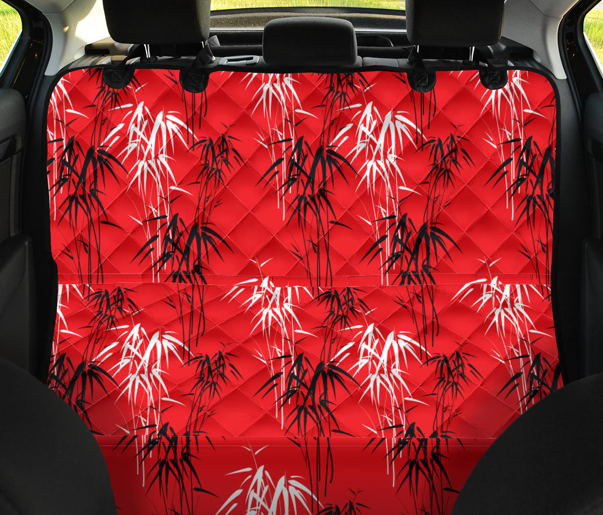 Red Oriental Plants Car Back Seat Pet Cover