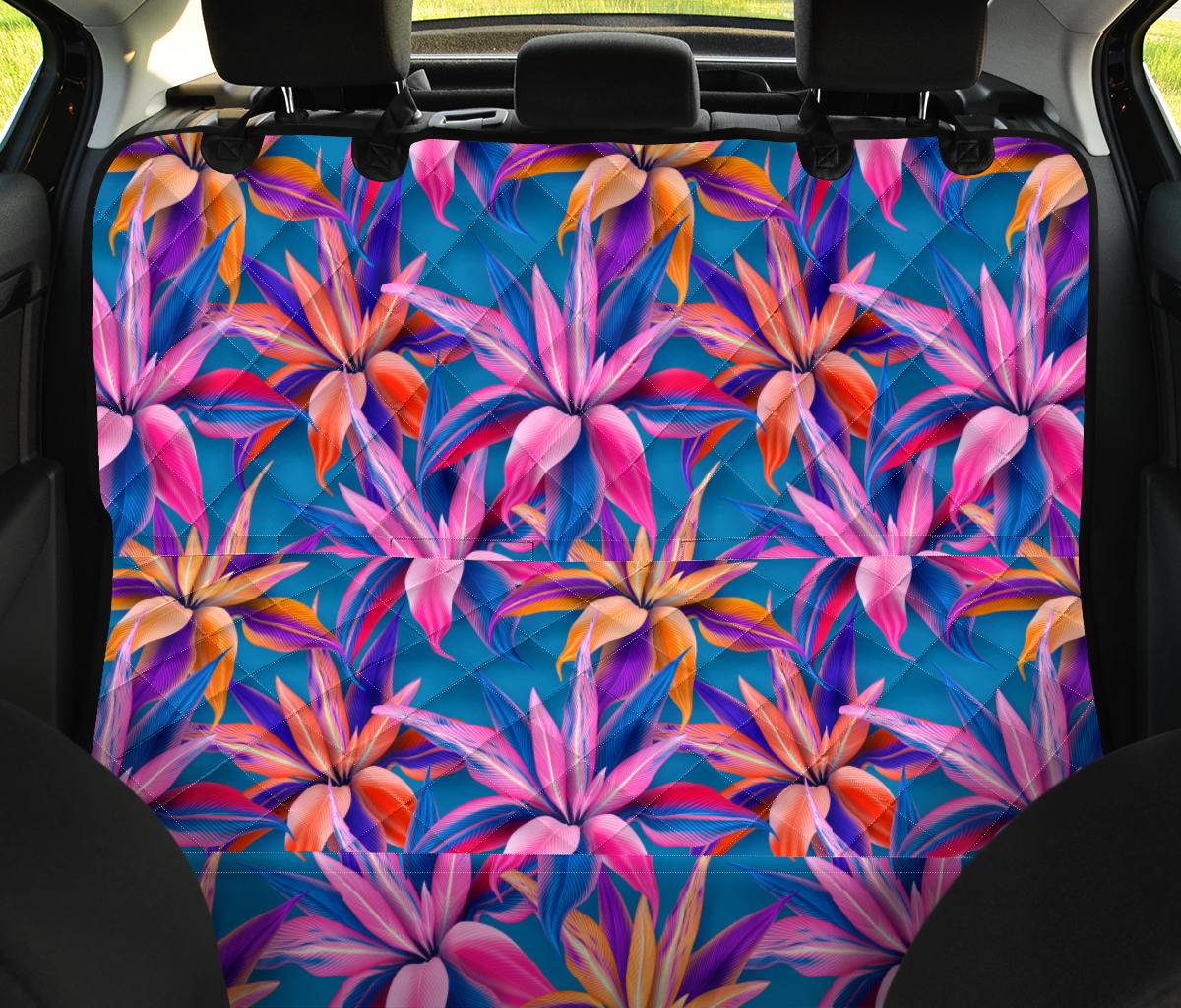 Blue Pink Floral Car Back Seat Pet Cover