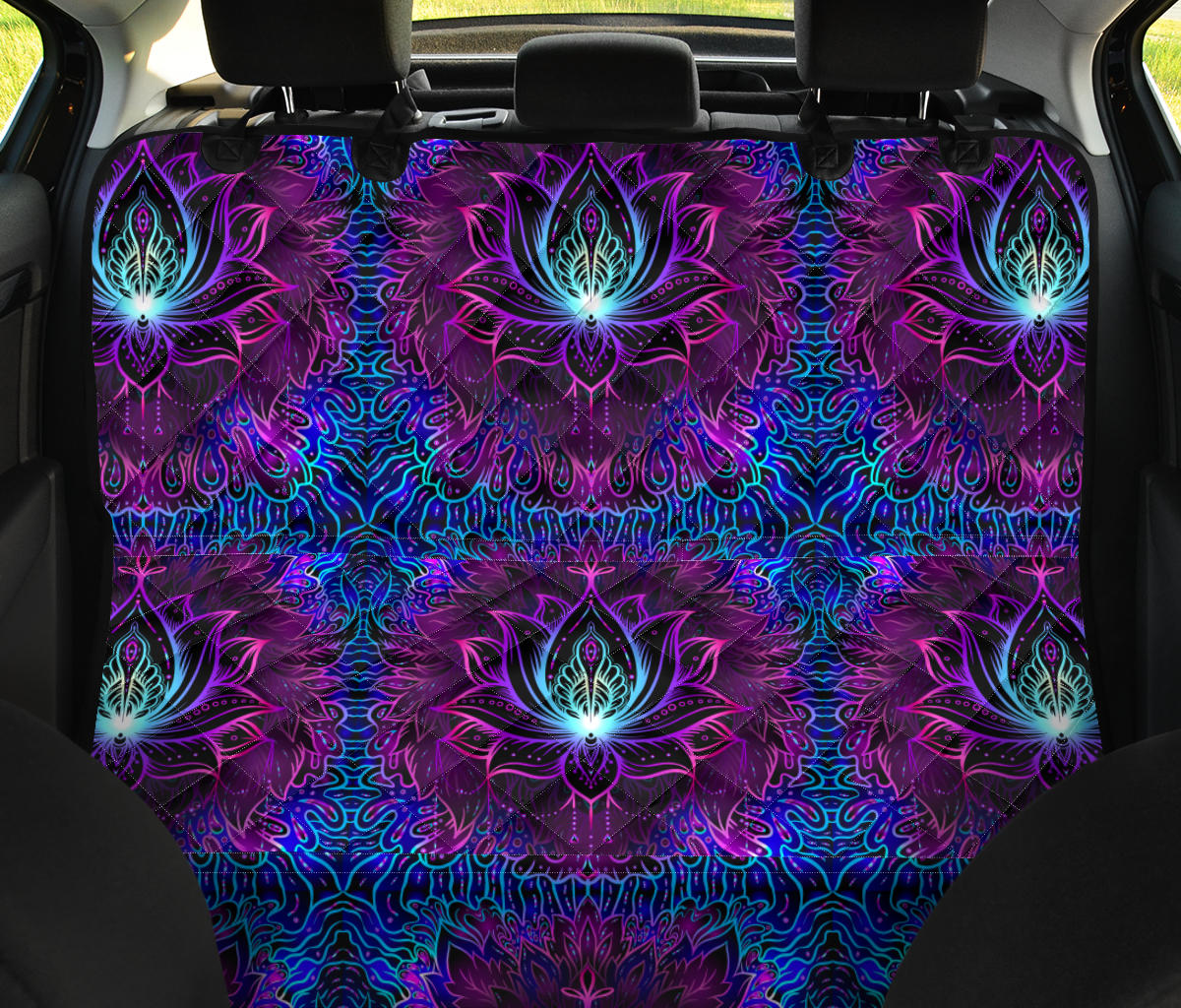 Blue Pink Lotus Car Back Seat Pet Cover