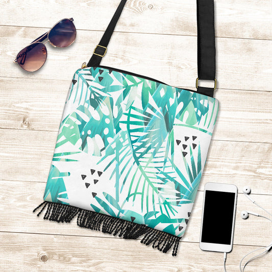 Teal Green Leaves Crossbody Bag