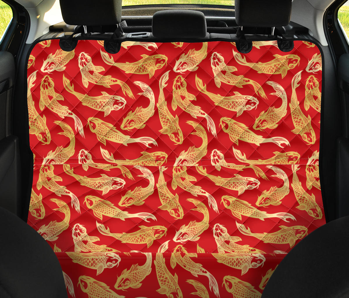Red Oriental Fish Car Back Seat Pet Cover