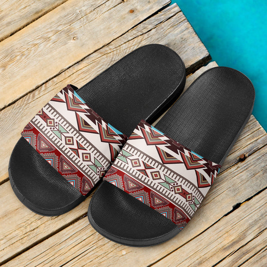 Brown Boho Chic Bohemian Aztec Slide Sandals