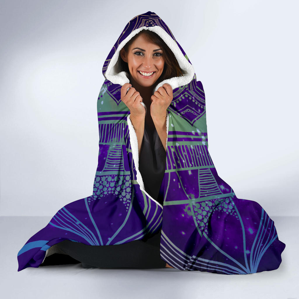 Blue Green Purple Mandala Hooded Blanket