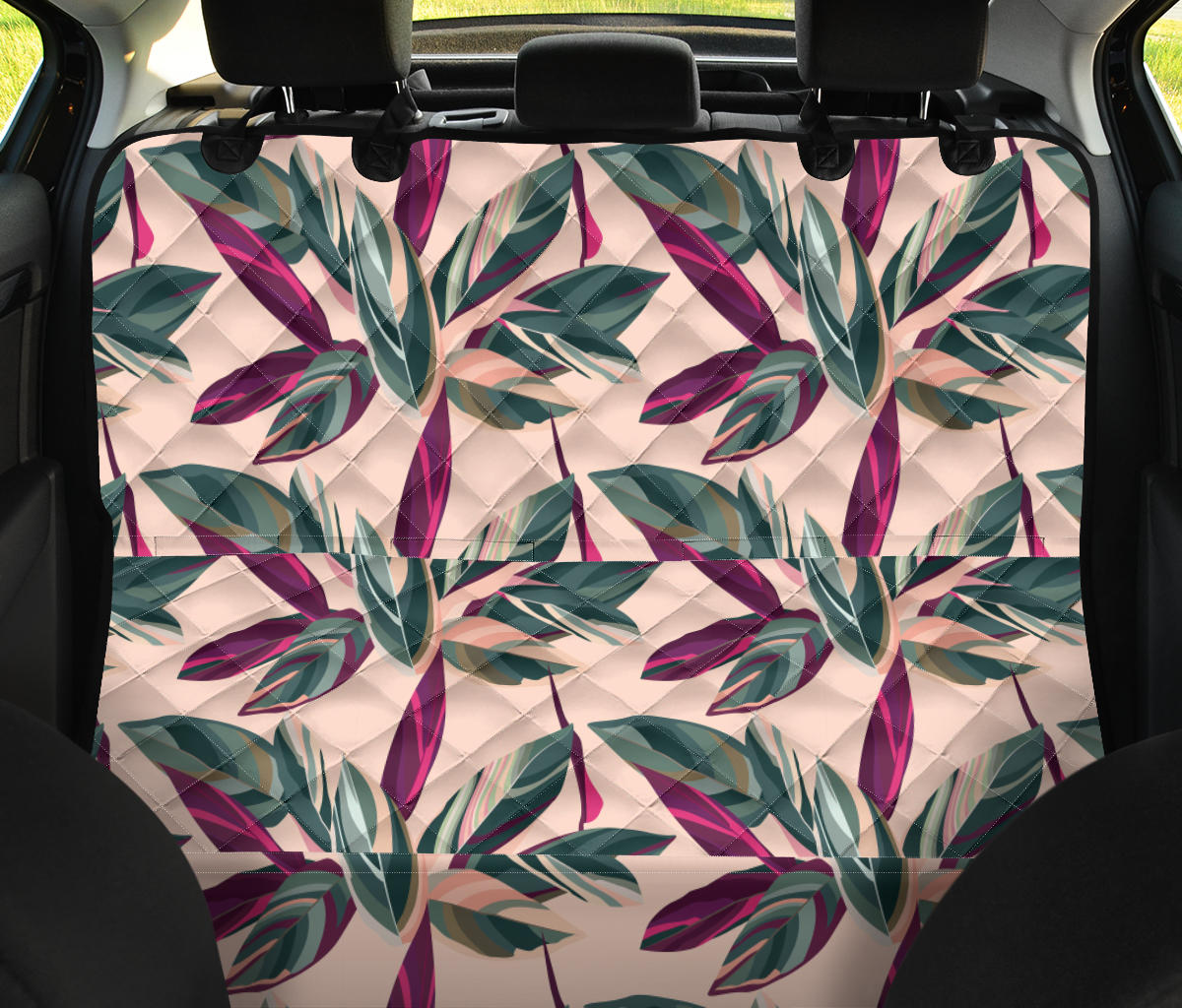 Beige Floral Leaves Car Back Seat Pet Cover