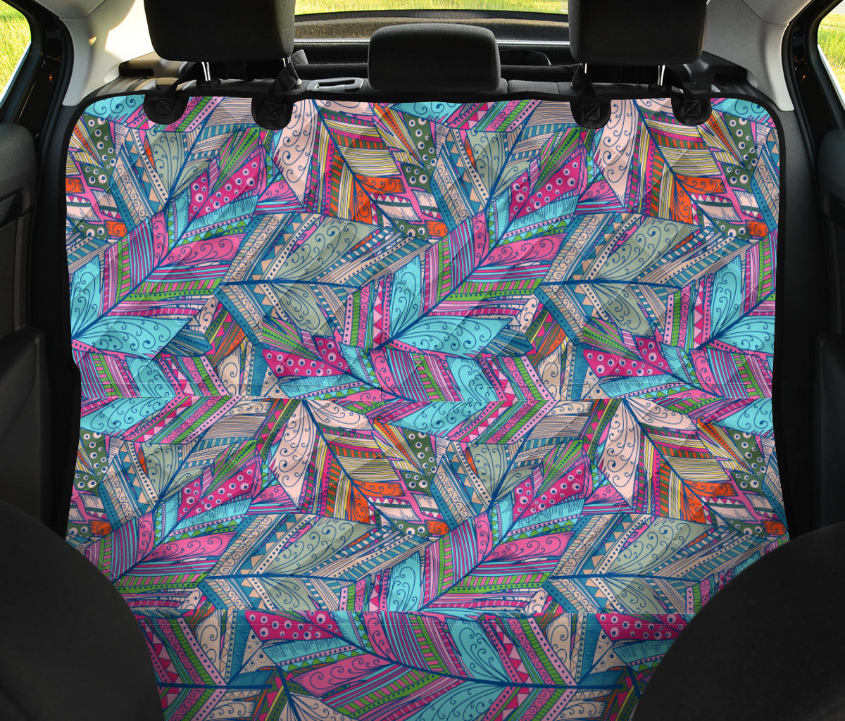 Colorful Feathers Car Back Seat Pet Cover
