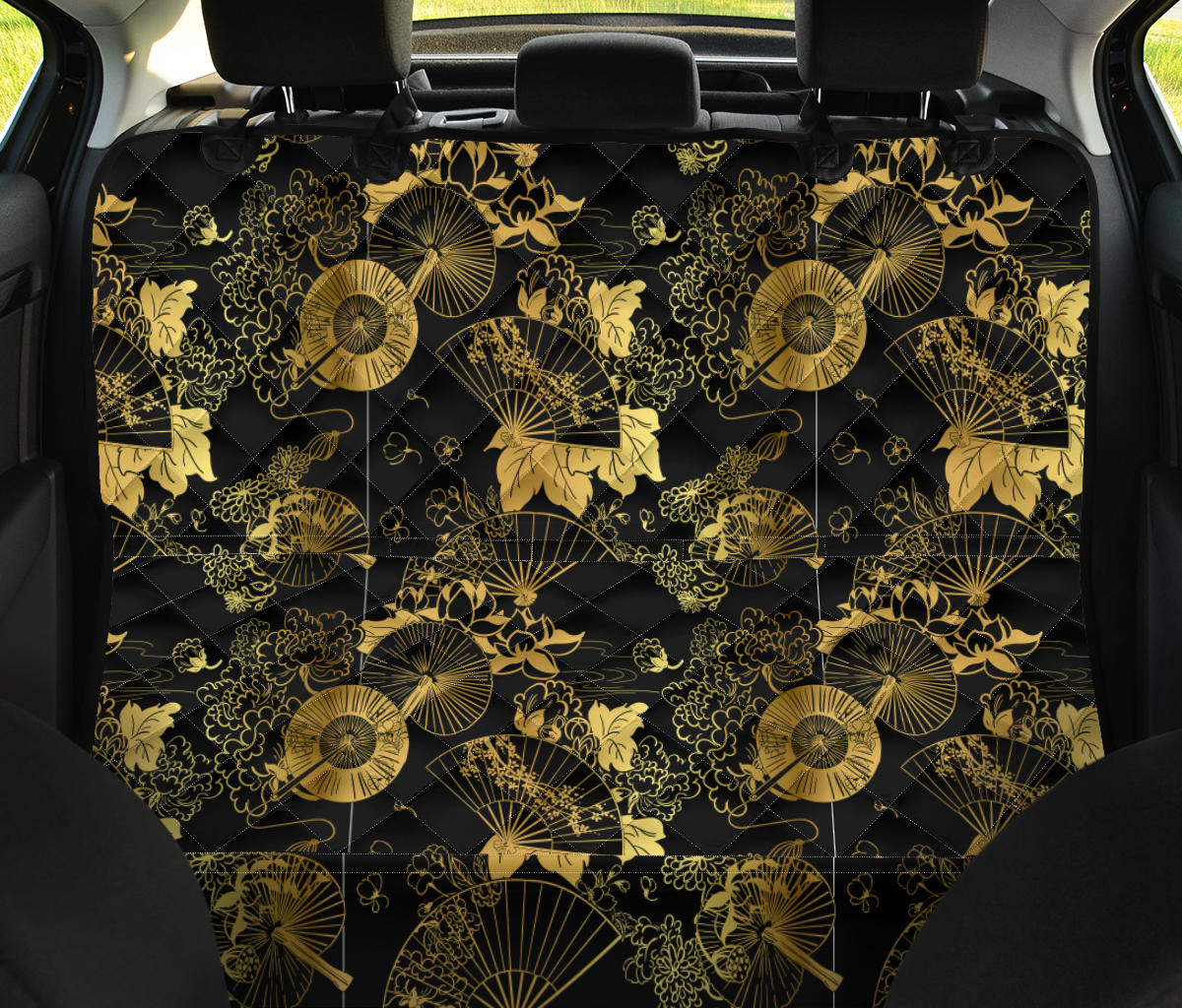 Black & Gold Oriental Car Back Seat Pet Cover