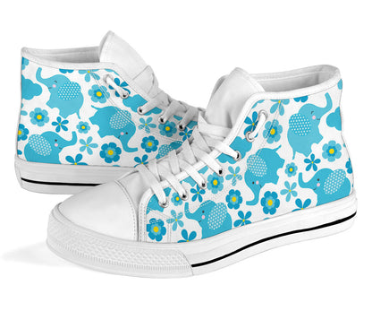 Floral elephant high-top shoes, side view