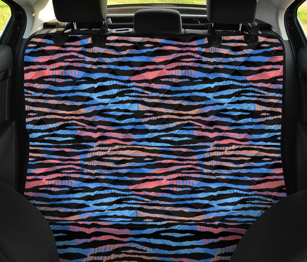 Blue Orange Abstract Stripes Car Back Seat Pet Cover