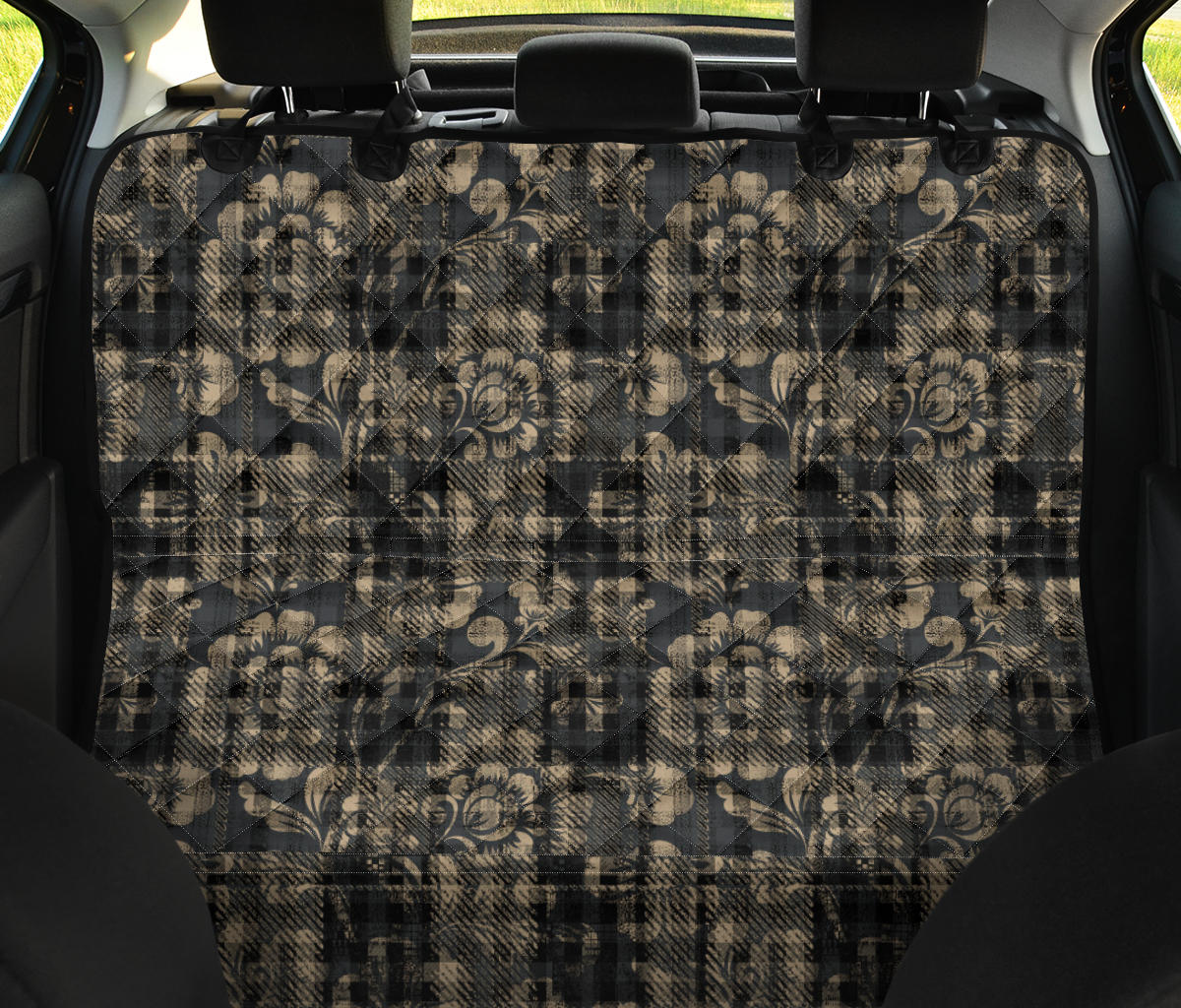 Vintage Floral-Plaid Car Back Seat Pet Cover