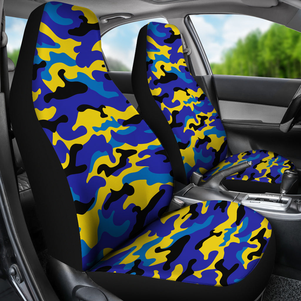 Yellow and Blue Camouflage Printed Car Seat Covers