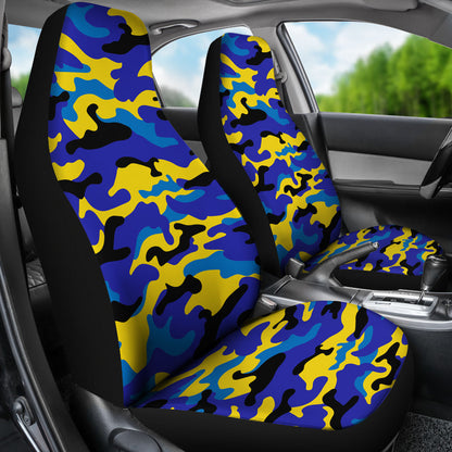 Yellow and Blue Camouflage Printed Car Seat Covers