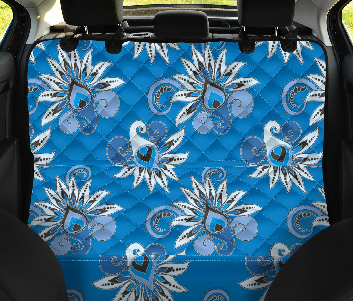 Blue Floral Decor Car Back Seat Pet Cover