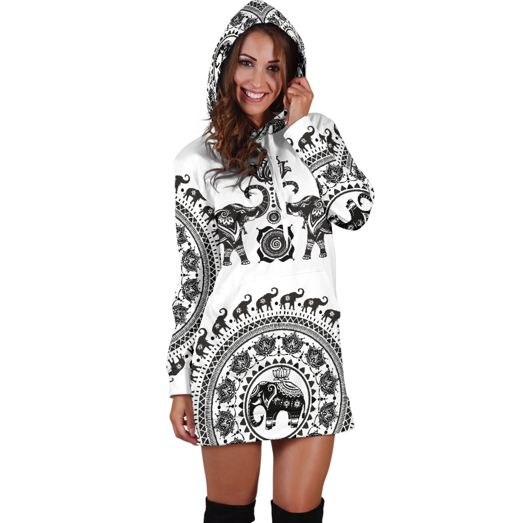 White Twin Elephants - Hoodie Dress
