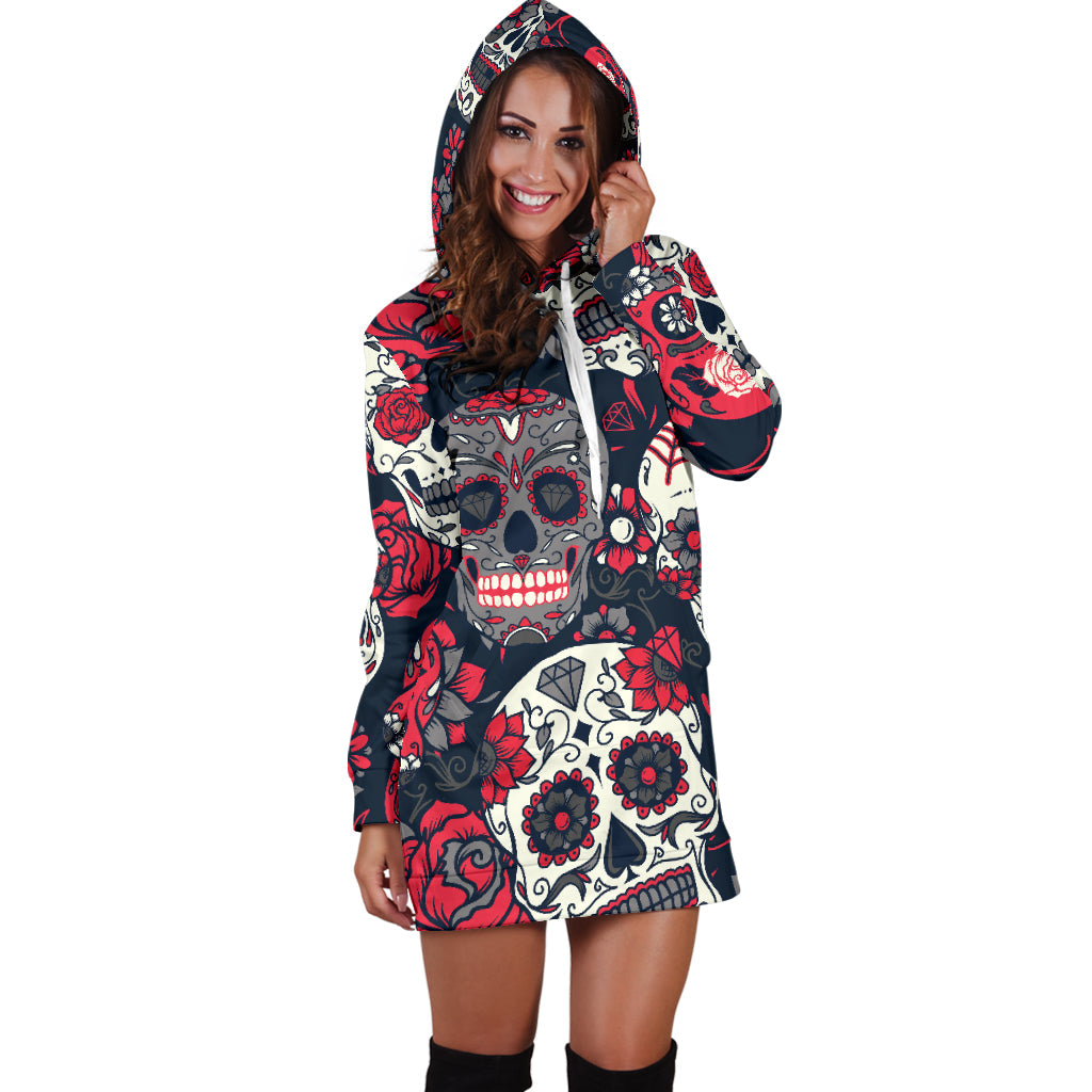 Sugar Skulls & Roses Womens Hoodie Dress