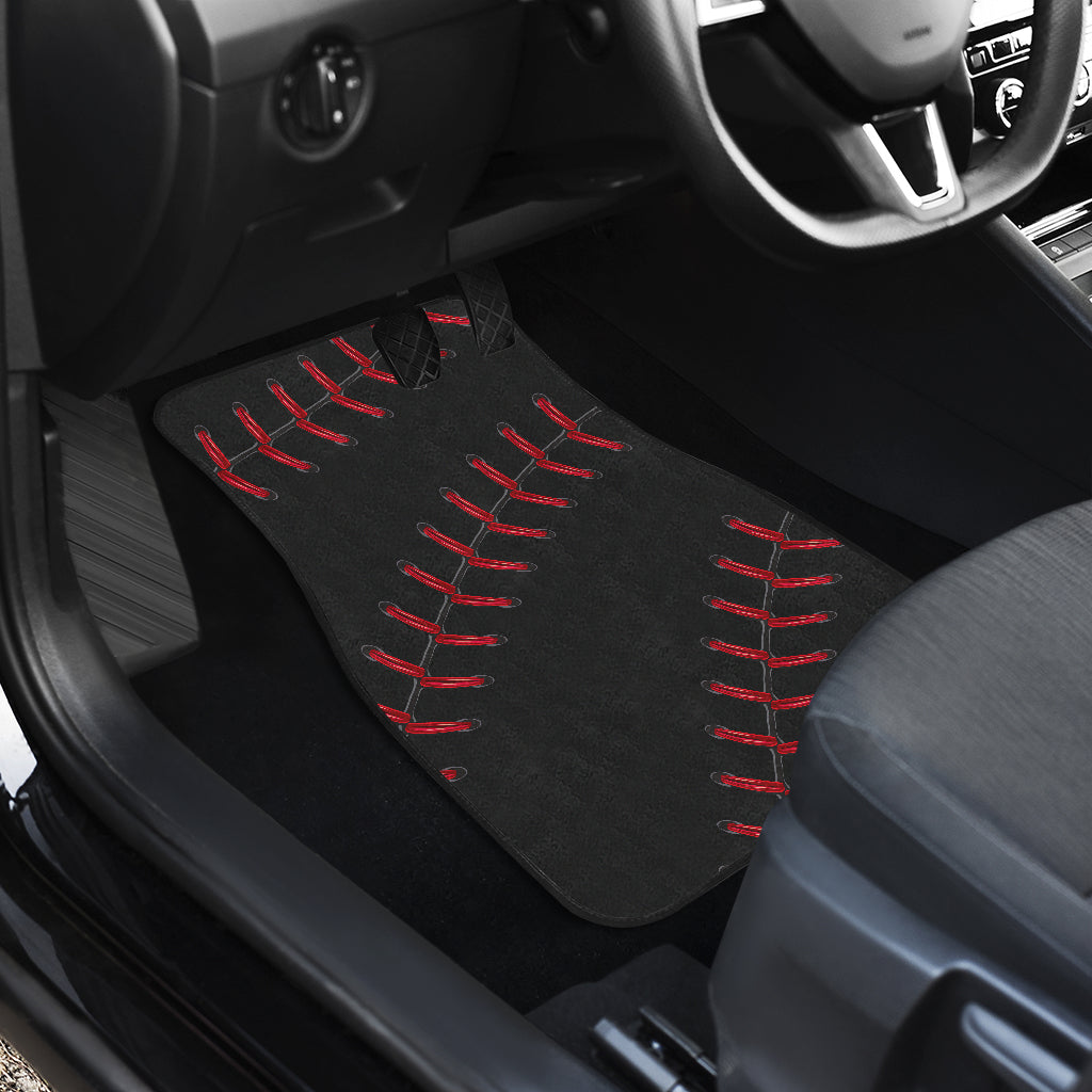 Black Baseball Front And Back Car Mats (Set Of 4)
