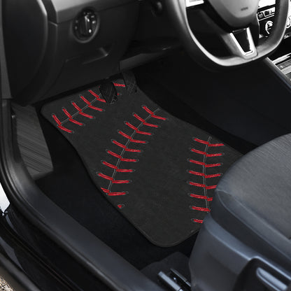 Black Baseball Front And Back Car Mats (Set Of 4)
