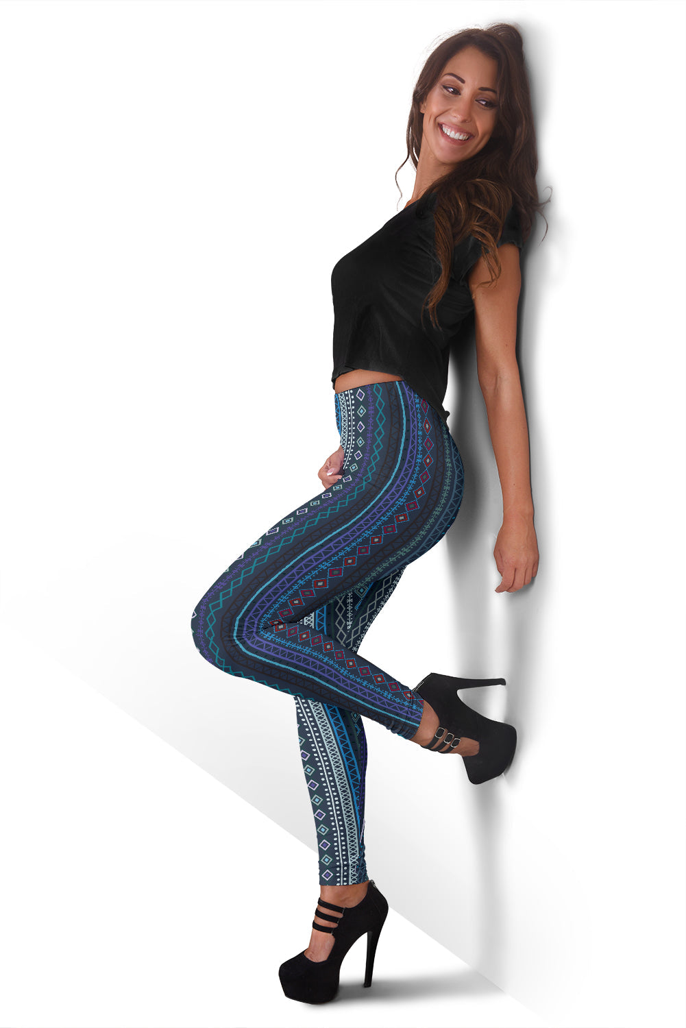 Blue Boho Stripes Leggings