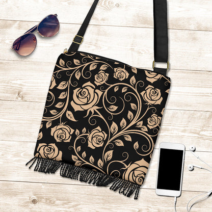 Tan Floral Decor Crossbody Bag