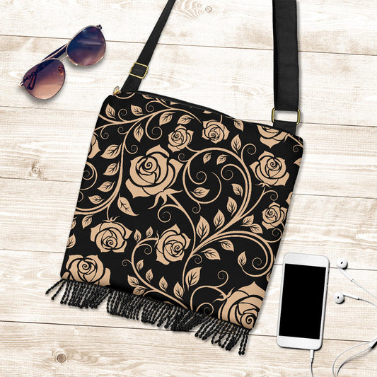 Tan Floral Decor Crossbody Bag