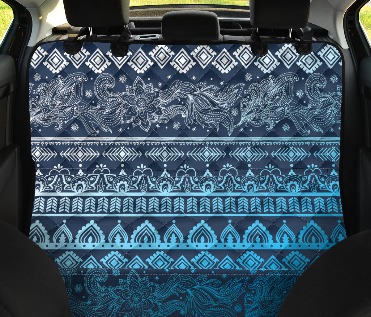 Blue Boho Chic Bohemian Car Back Seat Pet Cover