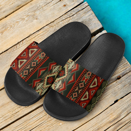 Red & Brown Boho Aztec Slide Sandals