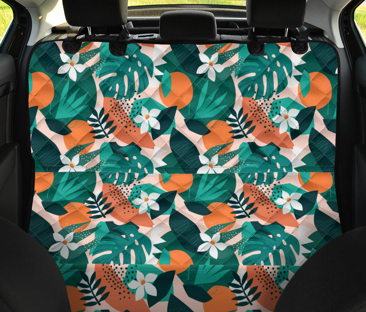 Floral Oranges Car Back Seat Pet Cover