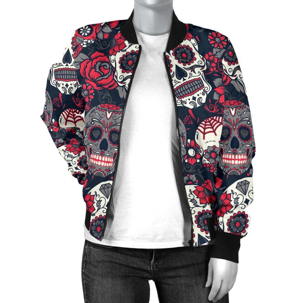 Womens Sugar Skulls & Roses Bomer Jacket