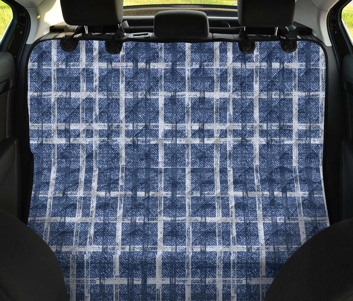 Denim Blue Plaid Car Back Seat Pet Cover