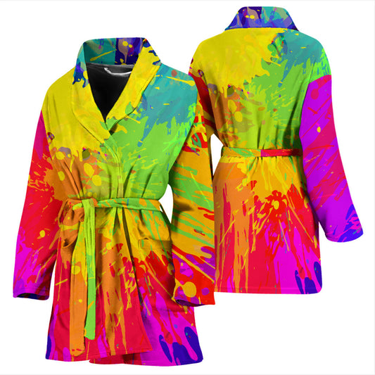 Womens Colorful Paint Splatter Abstract Art Bath Robe