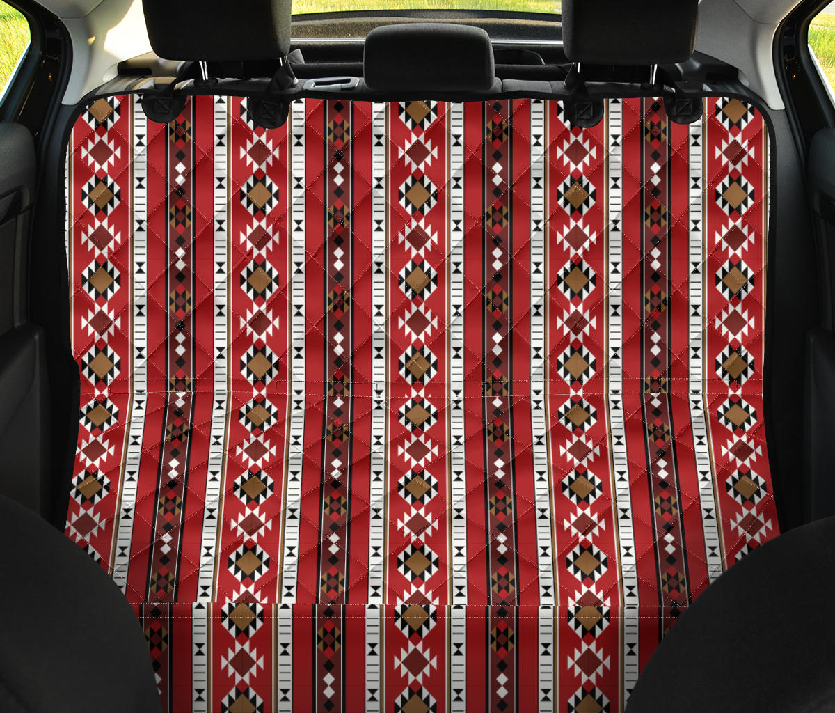 Red Ethnic Stripes Car Back Seat Pet Cover