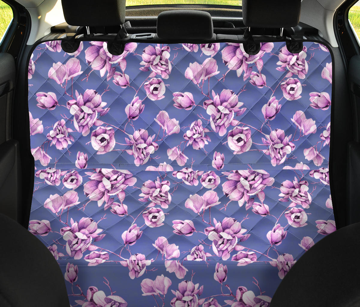 Blue Floral (2) Car Back Seat Pet Cover