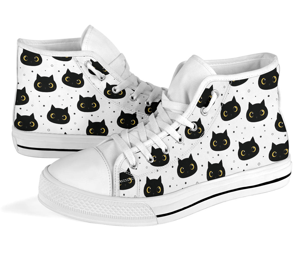 Black Cat Shoes - High Top Sneakers for Women