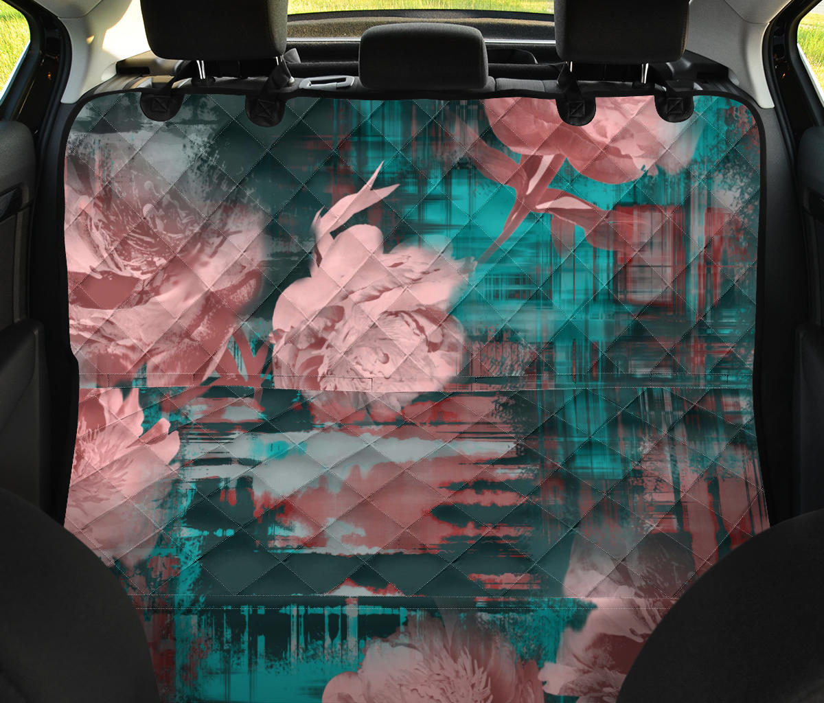Pink Abstract Floral Car Back Seat Pet Cover