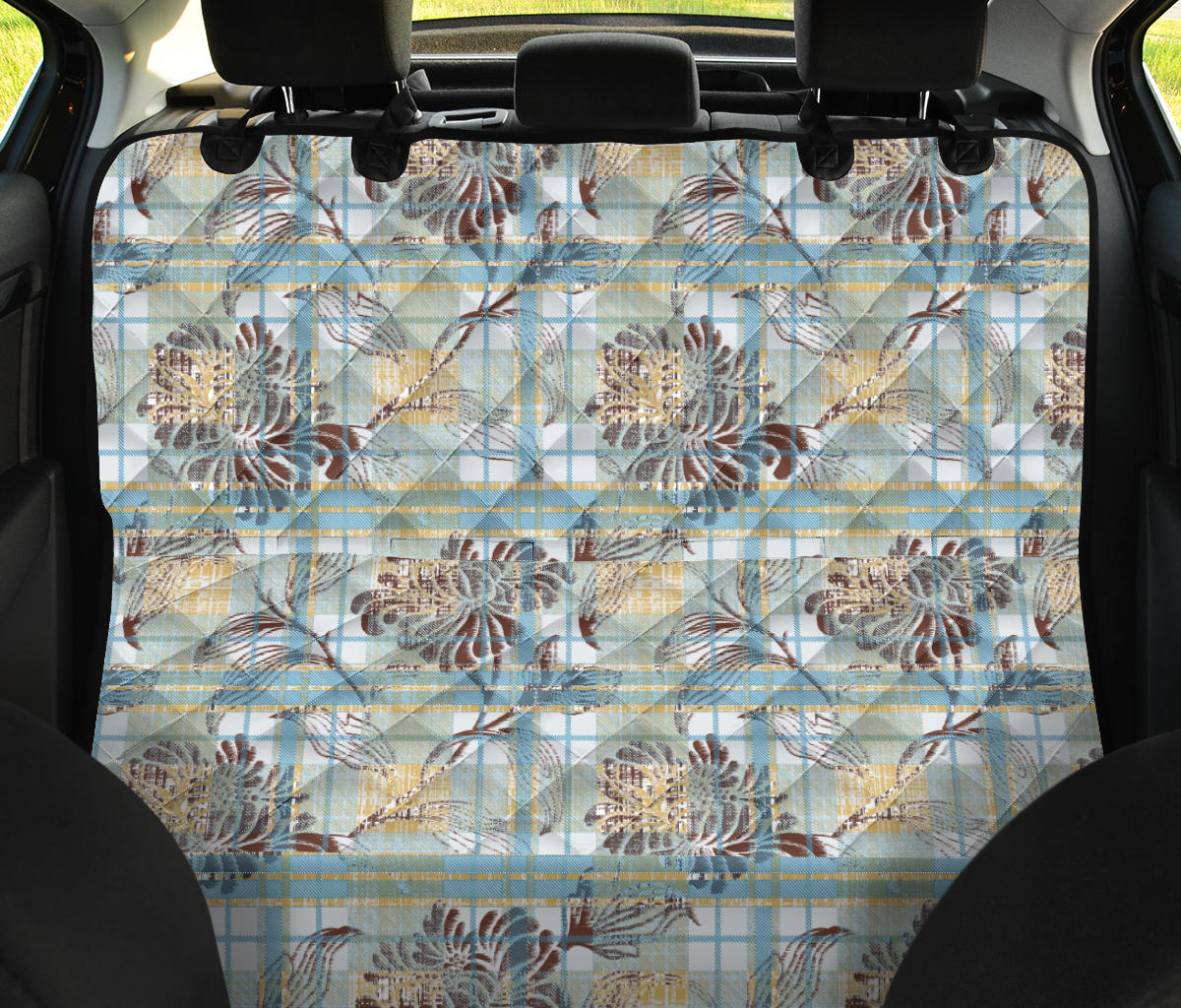 Floral Plaid Car Back Seat Pet Cover