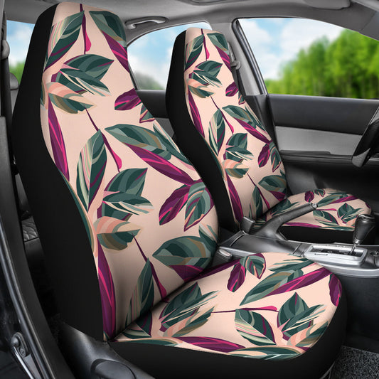 Beige Floral Leaves Car Seat Covers
