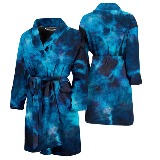 Mens Blue Tie Dye Grunge Bath Robe