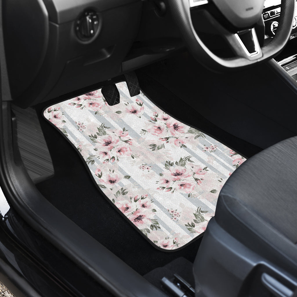 Pink Flower Stripes Car Floor Mats