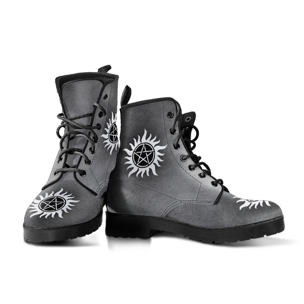 Custom Design Supernatural Shoes, Printed Custom Shoes, Women's Boots, Vegan Leather Combat Boots, Classic Boot, Lace Up Boot , Casual Boots Women