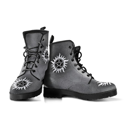 Custom Design Supernatural Shoes, Printed Custom Shoes, Women's Boots, Vegan Leather Combat Boots, Classic Boot, Lace Up Boot , Casual Boots Women