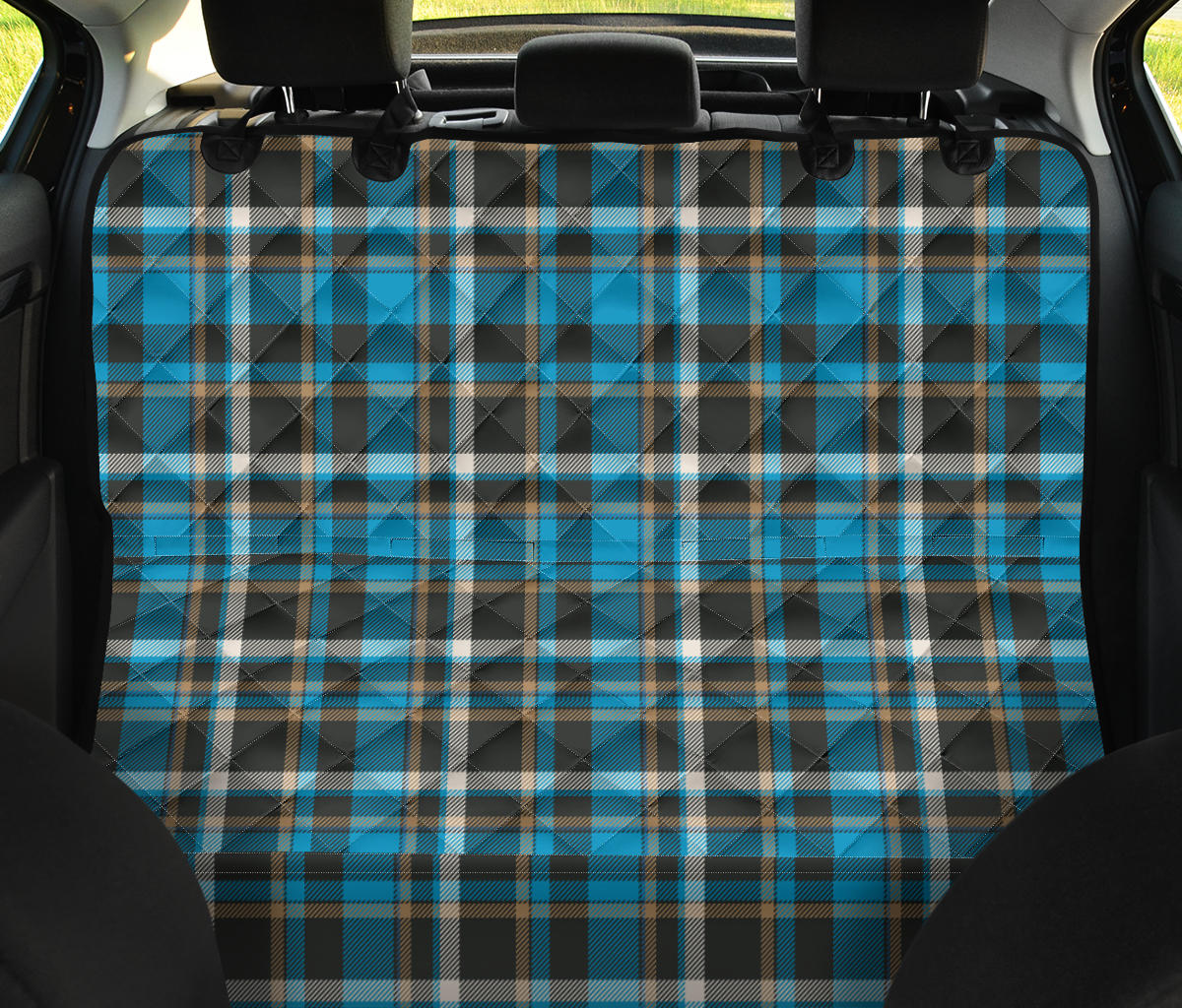Blue Plaid Car Back Seat Pet Cover