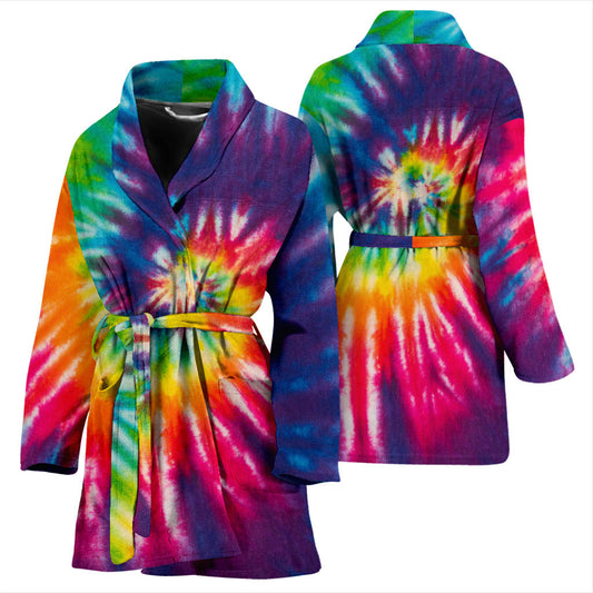 Womens Colorful Tie Dye Spiral Bath Robe