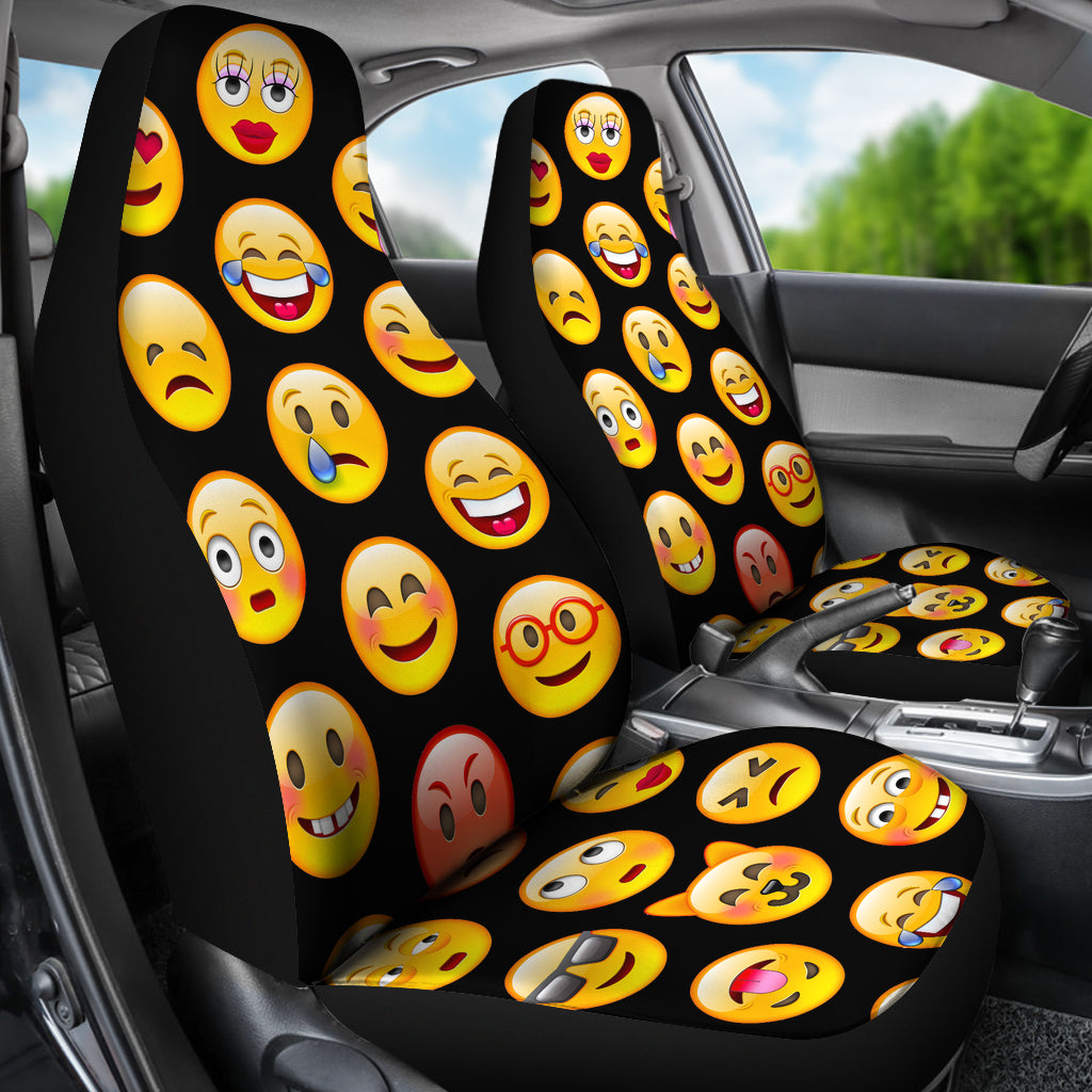 Black Emoji Pattern Printed Car Seat Covers