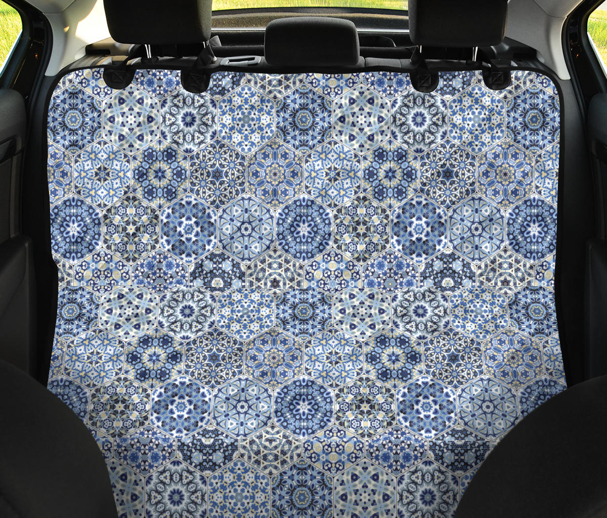 Blue Mandalas Honeycomb Car Back Seat Pet Cover