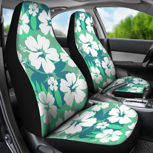 Light Green Teal Aloha Flowers Car Seat Covers
