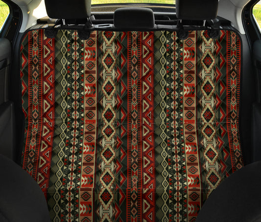 Red & Brown Boho Chic Aztec Bohemian Aztec Car Back Seat Pet Cover